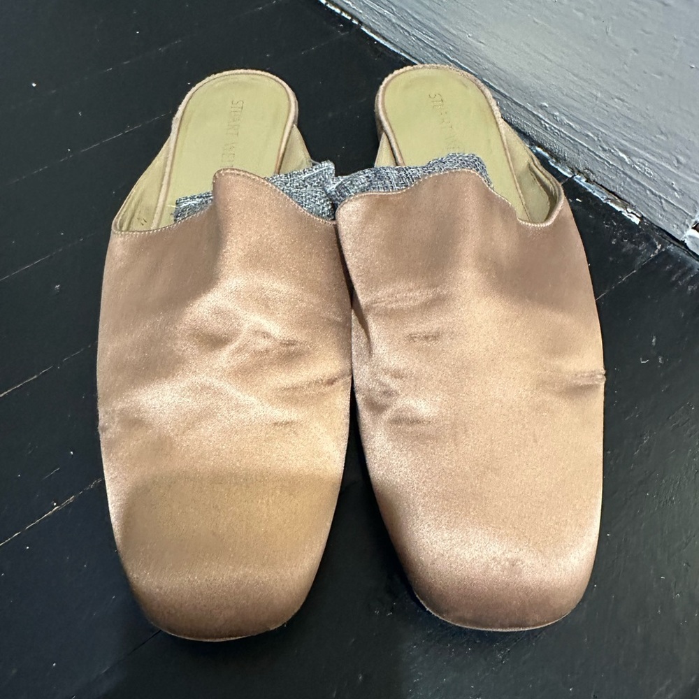 Stuart Weitzman Blush Satin Mules